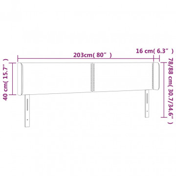 Tăblie de pat cu LED, gri deschis, 203x16x78/88 cm, catifea - Img 5