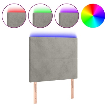 Tăblie de pat cu LED, gri deschis, 80x5x118/128 cm, catifea - Img 2