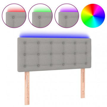 Tăblie de pat cu LED, gri deschis, 80x5x78/88 cm, textil - Img 2
