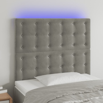 Tăblie de pat cu LED, gri deschis, 90x5x118/128 cm, catifea - Img 1