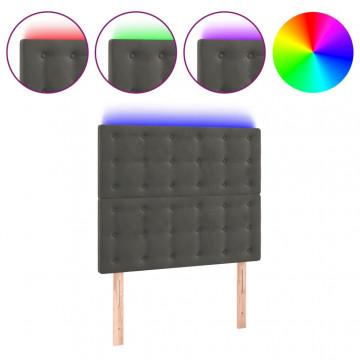Tăblie de pat cu LED, gri închis, 100x5x118/128 cm, textil - Img 2