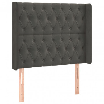 Tăblie de pat cu LED, gri închis, 103x16x118/128 cm, catifea - Img 3