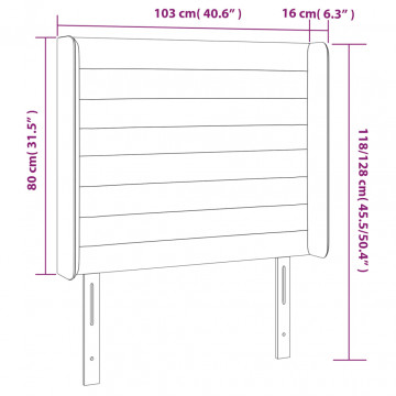 Tăblie de pat cu LED, gri închis, 103x16x118/128 cm, catifea - Img 5
