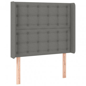 Tăblie de pat cu LED, gri închis, 103x16x118/128 cm, textil - Img 3