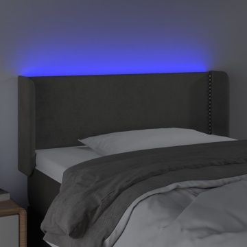 Tăblie de pat cu LED, gri închis, 103x16x78/88 cm, catifea - Img 4