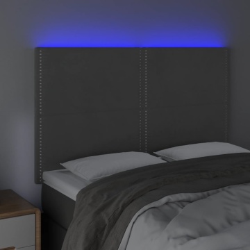 Tăblie de pat cu LED, gri închis, 144x5x118/128 cm, catifea - Img 3