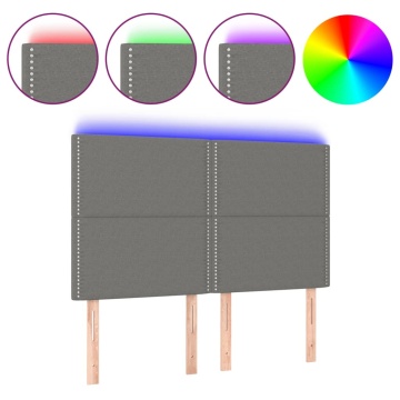 Tăblie de pat cu LED, gri închis, 144x5x118/128 cm, textil - Img 2