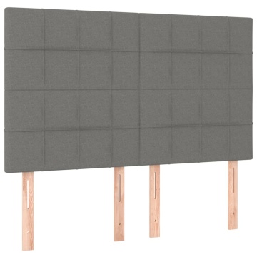 Tăblie de pat cu LED, gri închis, 144x5x118/128 cm, textil - Img 4