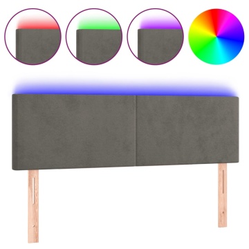 Tăblie de pat cu LED, gri închis, 144x5x78/88 cm, catifea - Img 2
