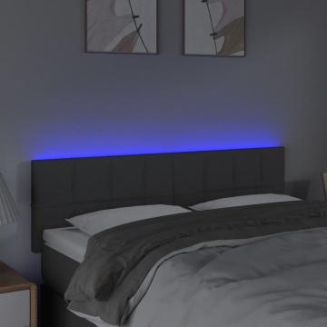 Tăblie de pat cu LED, gri închis, 144x5x78/88 cm, textil - Img 3