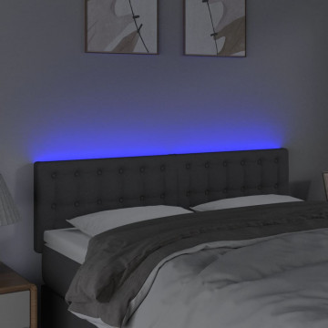 Tăblie de pat cu LED, gri închis, 144x5x78/88 cm, textil - Img 3