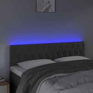 Tăblie de pat cu LED, gri închis, 144x7x78/88 cm, catifea - Img 3