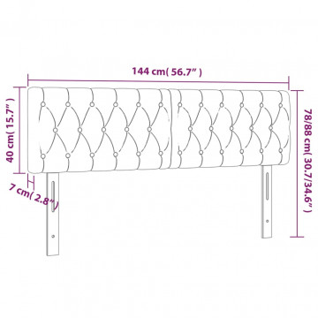 Tăblie de pat cu LED, gri închis, 144x7x78/88 cm, textil - Img 5