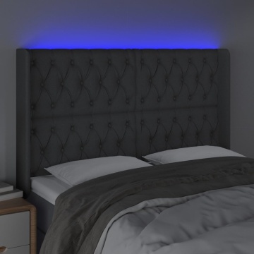 Tăblie de pat cu LED, gri închis, 147x16x118/128 cm, textil - Img 4