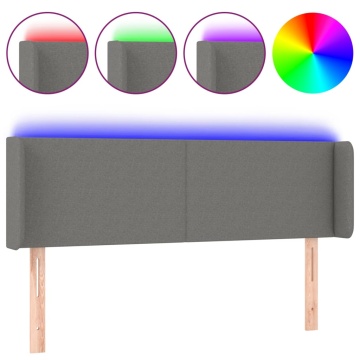 Tăblie de pat cu LED, gri închis, 147x16x78/88 cm, textil - Img 2