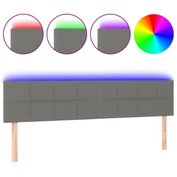 Tăblie de pat cu LED, gri închis, 160x5x78/88 cm, textil - Img 2