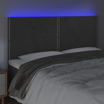 Tăblie de pat cu LED, gri închis, 180x5x118/128 cm, catifea - Img 3