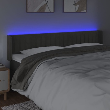 Tăblie de pat cu LED gri închis 183x16x78/88 cm catifea - Img 4
