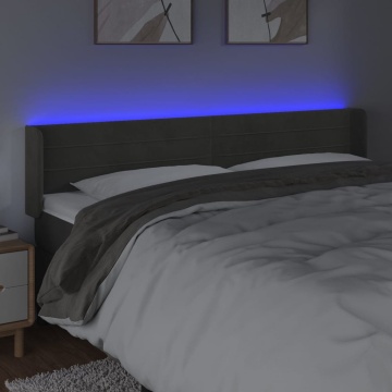 Tăblie de pat cu LED gri închis 183x16x78/88 cm catifea - Img 4