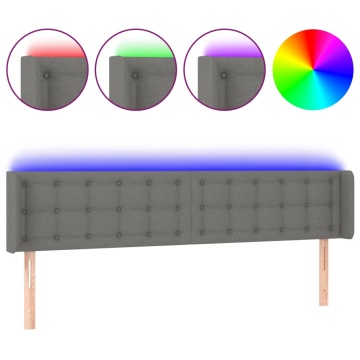 Tăblie de pat cu LED, gri închis, 183x16x78/88 cm, textil - Img 2
