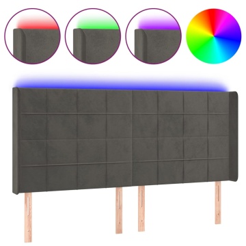 Tăblie de pat cu LED, gri închis, 203x16x118/128 cm, catifea - Img 2
