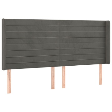 Tăblie de pat cu LED, gri închis, 203x16x118/128 cm, catifea - Img 3