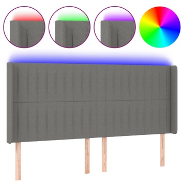 Tăblie de pat cu LED, gri închis, 203x16x118/128 cm, textil - Img 2