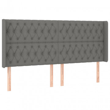 Tăblie de pat cu LED, gri închis, 203x16x118/128 cm, textil - Img 3