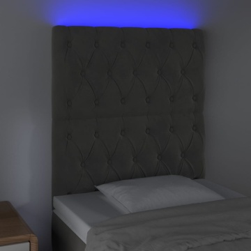 Tăblie de pat cu LED, gri închis, 80x7x118/128 cm, catifea - Img 3