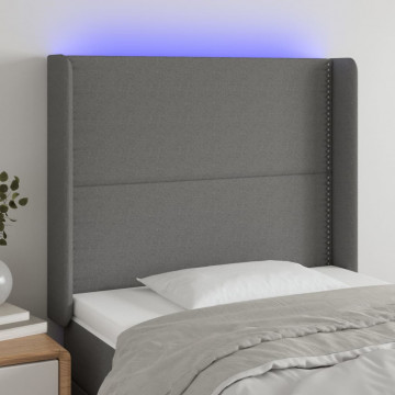 Tăblie de pat cu LED, gri închis, 83x16x118/128 cm, textil - Img 1