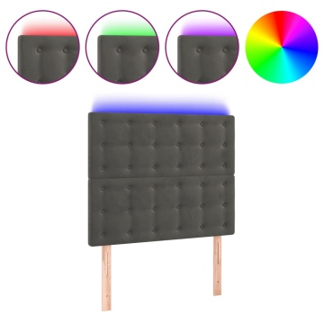 Tăblie de pat cu LED, gri închis, 90x5x118/128 cm, catifea - Img 2