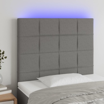 Tăblie de pat cu LED, gri închis, 90x5x118/128 cm, textil - Img 1