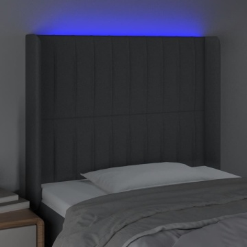 Tăblie de pat cu LED, gri închis, 93x16x118/128 cm, textil - Img 4