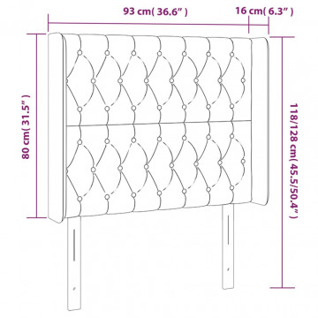 Tăblie de pat cu LED, gri închis, 93x16x118/128 cm, textil - Img 5