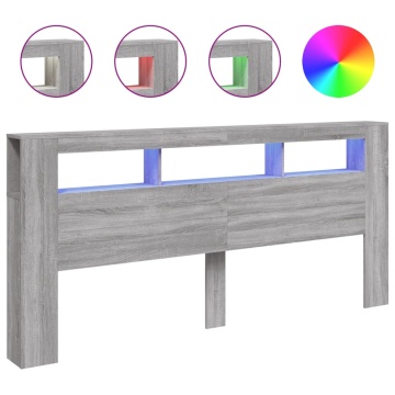 Tăblie de pat cu LED, gri sonoma, 220x18,5x103,5 cm, lemn - Img 2