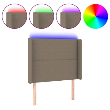 Tăblie de pat cu LED, gri taupe, 93x16x118/128 cm, textil - Img 2