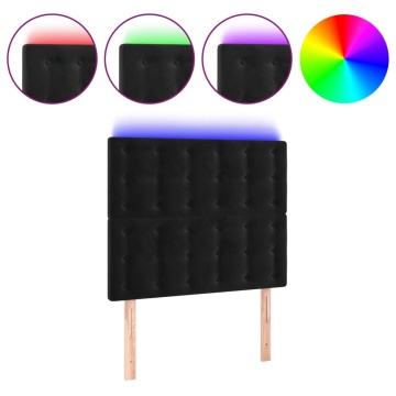 Tăblie de pat cu LED, negru, 100x5x118/128 cm, catifea - Img 2