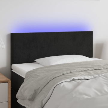 Tăblie de pat cu LED, negru, 100x5x78/88 cm, catifea - Img 1