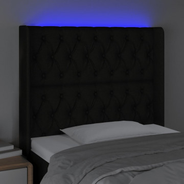Tăblie de pat cu LED, negru, 103x16x118/128 cm, textil - Img 4