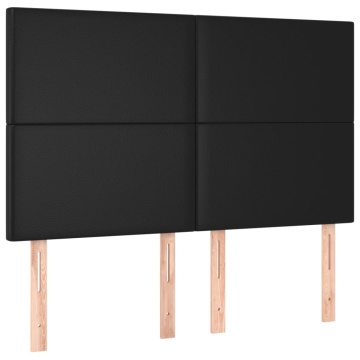 Tăblie de pat cu LED, negru, 144x5x118/128 cm, piele ecologică - Img 4