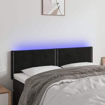 Tăblie de pat cu LED, negru, 144x5x78/88 cm, catifea - Img 1
