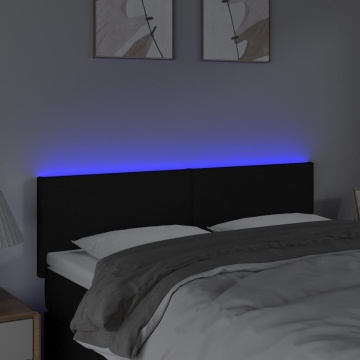 Tăblie de pat cu LED, negru, 144x5x78/88 cm, textil - Img 3