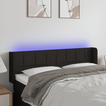 Tăblie de pat cu LED, negru, 147x16x78/88 cm, textil - Img 1