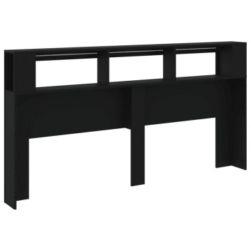 Tăblie de pat cu LED, negru, 200x18,5x103,5 cm, lemn prelucrat - Img 5