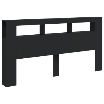 Tăblie de pat cu LED, negru, 200x18,5x103,5 cm, lemn prelucrat - Img 3