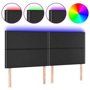Tăblie de pat cu LED, negru, 200x5x118/128 cm, piele ecologică - Img 2
