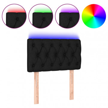 Tăblie de pat cu LED, negru, 80x7x78/88 cm, textil - Img 2