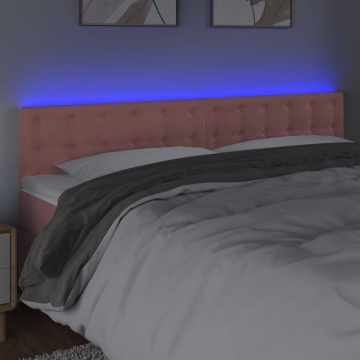 Tăblie de pat cu LED, roz, 160x5x78/88 cm, catifea - Img 3