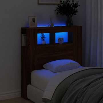 Tăblie de pat cu LED, stejar maro, 100x18,5x103,5 cm, lemn - Img 1