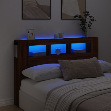 Tăblie de pat cu LED, stejar maro, 160x18,5x103,5 cm, lemn - Img 1
